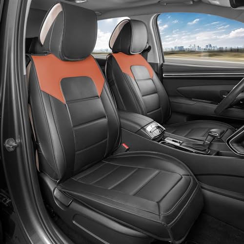 Classic Edition Seat Covers, Premium Faux Leather Seat Covers for Cars Trucks Vans SUV, Semi Custom Fit Car Seat Covers Front Seats Only, Automotive Interior Cover - Black & Red Brown - color: Black/Brown Front Seats