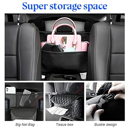 XINLIYA Car Handbag Holder Between Seats, PU Leather Multi-Pocket Large Capacity Purse Holder, Auto Net Bag Barrier of Backseat Pet Kids, Car Seat Organizers and Storage for Cargo Tissue Cup（Beige） - color: Beige