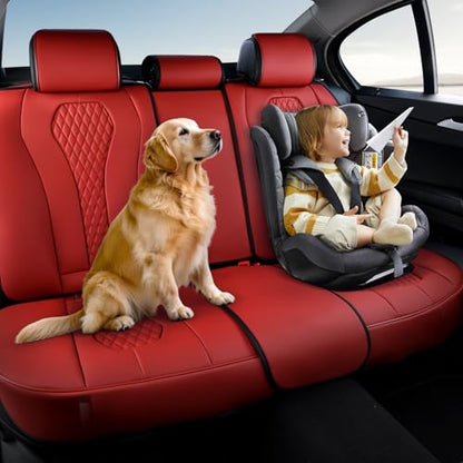 Coverado Car Seat Covers, Rear Car Seat Cover, 3-Pieces Leather Seat Cover, Red Car Seat Cushion, Luxury Seat Cover Seat Protector Universal Fit Most Cars - color: Red