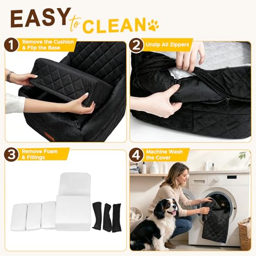 Dog Booster Car Seats for S/M Dogs Up to 35lbs,Pet Car Seat/Travel Bed with Washable&Removable Cover,Storage Pockets,Dog Safety Belt and Elevated Cushion Fits in Front/Back Seat - color: Black