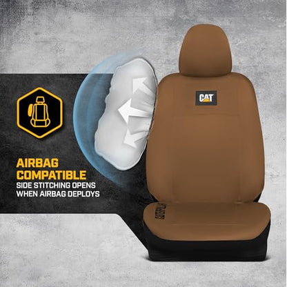 CAT DuraDrive Car Front Seat Cover – (1) pc, Beige Oxford, Heavy Duty Protection, Semi-Universal Fit – Durable Water-Resistant Auto Seat Protector for Truck, SUV, Sedan – Easy Install & Washable - color: Beige 1 Front