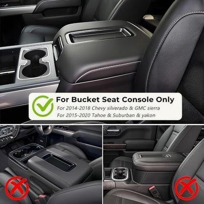 Center Console Armrest Cover Compatible with Chevy Silverado & GMC Sierra 1500 2500 3500 2014-2018, Yukon & Tahoe & Suburban 2015-2020, For Console Bucket Seat Only, Arm Rest Cushion, Anti-Scratch