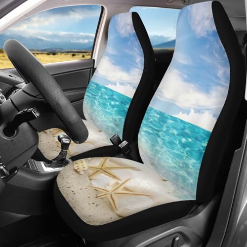 Pehede Car Seat Cover Sea ??Beach Shells Front for Cars, Easy to Install Cover Set, Accessories Auto Trucks Van SUV,2 Packs - color: Multi33