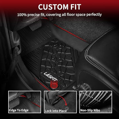 LASFIT Floor Mats for Jeep Wrangler Unlimited 4XE 2021-2024 2025 4 Door Plug-in Hybrid EV-Gas (PHEV), All Weather TPE Custom Fit Car Mats Floor Liners 1st & 2nd Row, Black - style: Wrangler 4XE 2021-2025 Floor Mats
