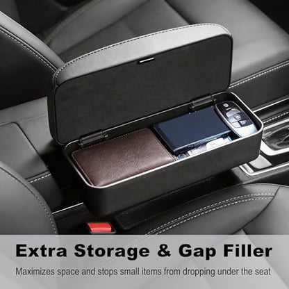Flecto Car Armrest Storage Box, Adjustable Height Car Seat Gap Filler Organizer and Elbow Rest Support, Compatible with Most Car Models, Console Extension for Driver Fatigue Relief, Black