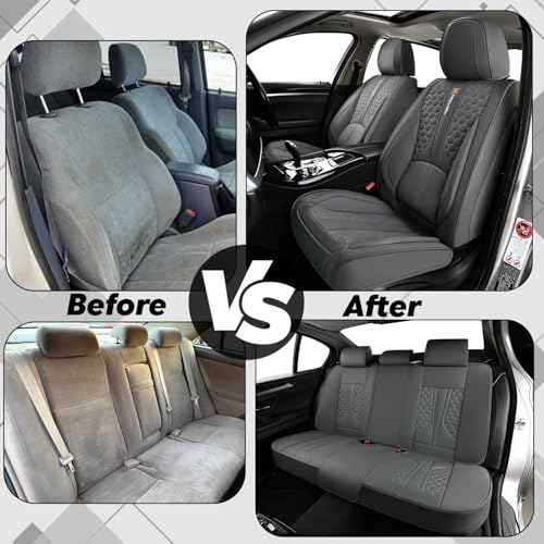 Full Set of Dark Gray Genuine Leather Seat Covers, Universal Fit | Four-Layer Anti-Slip Design with Lumbar Support - color: A_Gray
