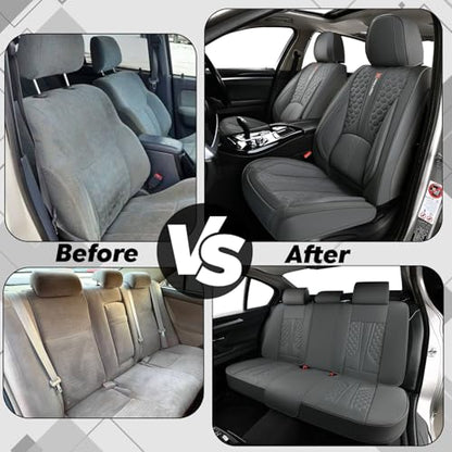 Full Set of Dark Gray Genuine Leather Seat Covers, Universal Fit | Four-Layer Anti-Slip Design with Lumbar Support - color: A_Gray