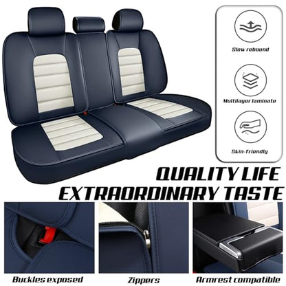 Car Seat Covers for Kia K5 2021-2026, Premium Nappa Leather, Waterproof, Anti-Slip, Full Coverage, Airbag Compatible, Breathable, All-Weather, Easy Install (5 Seats, Blue&White) - color: 5 Seats - Blue&White, size: Kia K5 2021-2026