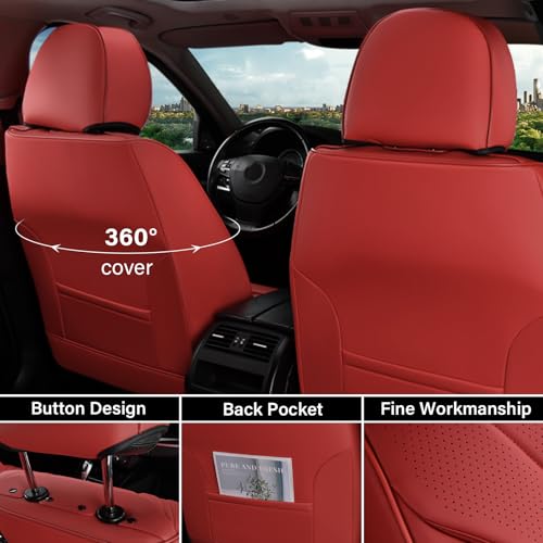 Coverado Car Seat Covers for Front Seat, Luxury Leather Seat Cover, 2 PCS Waterproof Seat Cover, Automotive Seat Covers, Driver Car Seat Protector, Universal Car Seat Cushions Fit for Most Cars(Red)