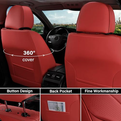 Coverado Car Seat Covers for Front Seat, Luxury Leather Seat Cover, 2 PCS Waterproof Seat Cover, Automotive Seat Covers, Driver Car Seat Protector, Universal Car Seat Cushions Fit for Most Cars(Red)