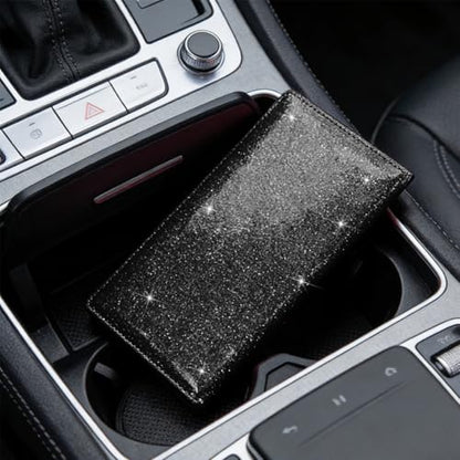 Car Registration and Insurance Holder, PU Leather Automotive Glove Box Document Compartment Organizer with Magnetic Shut, Cards Driver License Holder, Universal Vehicle Accessories (Black) - color: Black