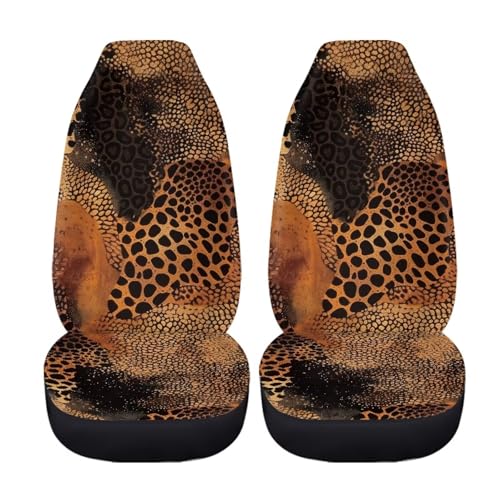 Universal 2 Pieces Car Seat Covers Brown Animals Print Automotive Seats Protector Fit for Most Cars SUV Sedans Hatchbacks - color: Brown Animals