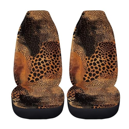 Universal 2 Pieces Car Seat Covers Brown Animals Print Automotive Seats Protector Fit for Most Cars SUV Sedans Hatchbacks - color: Brown Animals