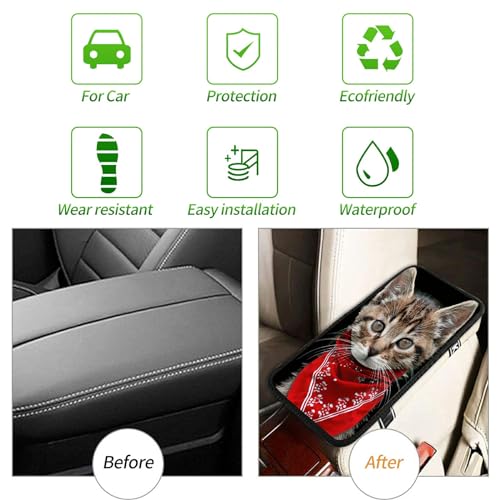 Universal Auto Center Console Pad and 2Pcs Car Coasters Set, Anti Slip Soft Neoprene Car Armrest Seat Box Cover Protector Universal Fit - Car Interior Accessories, Cat - color: 490