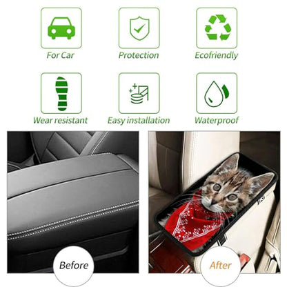 Universal Auto Center Console Pad and 2Pcs Car Coasters Set, Anti Slip Soft Neoprene Car Armrest Seat Box Cover Protector Universal Fit - Car Interior Accessories, Cat - color: 490