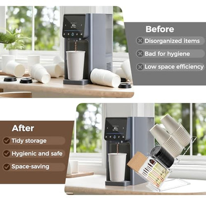 Acrylic Cup and Lid Holder, Adjustable Holder Organizer Disposable Cup Dispenser Stand with Coffee Pod, Creamer Straw Organizer Countertop for Coffee Bar Station Bakery Breakroom - size: With Box