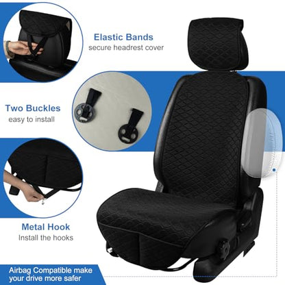 2 Pack Car Seat Covers, Front Seat Covers for Cars, Breathable Linen Car Seat Protector, Universal Fits for Most Automotive, Vehicles, SUVs, Cars, Sedans(Black) - color: Black