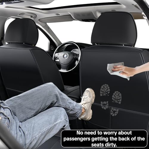 Car Seat Cover Full Set Sets, Universal Car Seat Covers for Cars, Premium Waterproof Leather, Protect & Upgrade Car Interior, Compatible with Airbags, Easy to Install & Clean Up - color: black & Red Edges