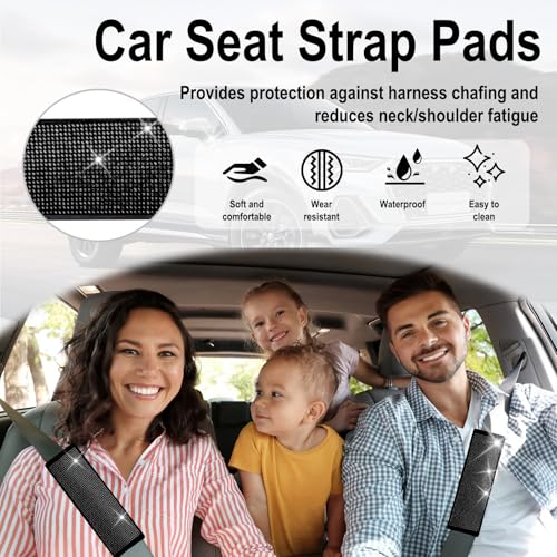 2 PCS Bling Car Seat Belt Shoulder Pads, Bling Seat Belt Covers with Bling Rhinestones, Car Accessories Seatbelt Strap Pad with Crystal Diamond for Car, Truck, SUV (Black Diamond) - color: Black