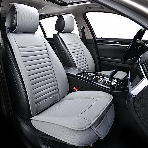 2pc Car Seat Covers, Luxury Car Protectors, Universal Anti-Slip Driver Seat Covers, Edge Wrapping Front Car Seat Covers with PU Leather(Gray) - color: Gray, size: 2x Front Seat Covers
