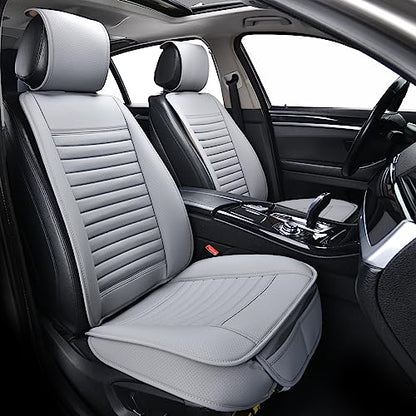 2pc Car Seat Covers, Luxury Car Protectors, Universal Anti-Slip Driver Seat Covers, Edge Wrapping Front Car Seat Covers with PU Leather(Gray) - color: Gray, size: 2x Front Seat Covers