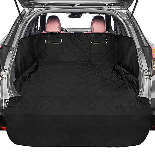 F-color SUV Cargo Liner for Dogs - Waterproof Pet Cargo Liner with Side Flaps, Comfort Dog Cargo Cover with Bumper Flap, Scratchproof Non-Slip Large for Full-Size SUVs Vans, 55 x 93 Inch, Black - color: Black with Pockets, size: Large Extended (With Flaps