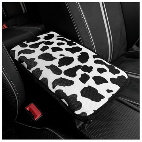 SuperKaKa Car Cow Print Armrest Cover-Cute Center Console Mat Cars Interior Accessories for Women Men,Protection Pad Fit Most Auto,Vehicle, SUV, Truck Arm Rest Box (Cow, Black)