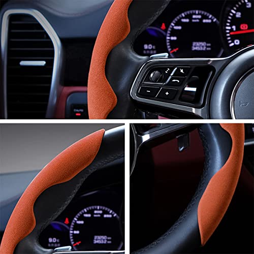 Car Steering Wheel Cover, Microfiber Suede Leather and Carbon Fiber Double Sided Design, Warm in Winter and Cool in Summer, Breathable Non Slip Segmented Protector for Most Cars (Turn Fur/Brown) - color: Turn Fur/Brown
