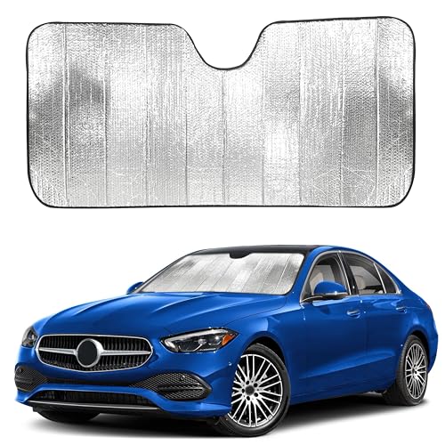 EcoNour Accordion Car Windshield Sun Shade | Reflective Car Window Shades for UV & Sun Protection | Foldable Windshield Cover Keeps Interior Cool | 26 x 56 Inches - size: Small