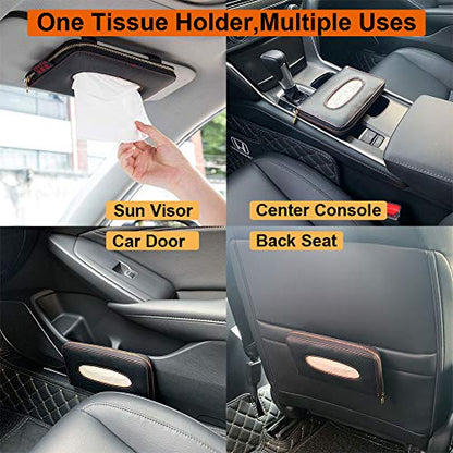 Car Tissue Holder, Sun Visor Tissue Holder, Car Visor Napkin Holder, PU Leather Backseat Tissue Case Holder for Car Vehicle with Zipper (Black)