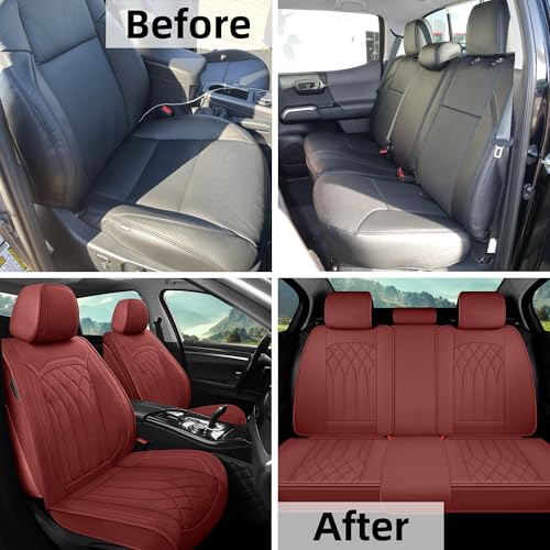 SanQing Car Seat Covers Full Set, Front and Rear Seat Covers for Cars, Waterproof Luxury Leather Auto Seat Protectors, Car Seat Cushions Fit for Most Sedans SUV Pick-up Truck (WineRed, Full Set) - color: WineRed