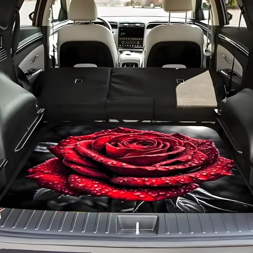 Universal Car Trunk Mat 29" x 39", Red Rose Pattern All Weather Trunk Protection Cargo Liner, Durable Cargo Mat Rear Trunk Liner, Stylish Vehicle Interior Accessories Suitable for Most Car Models - color: Red Rose Pattern