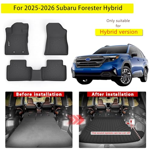Floor Mats for 2025 2026 Subaru Forester (Only Fit Hybrid Version) with Cargo Liners & Backrest Mat,TPE All Weather Protection 1st & 2nd Row Floor Liners with Full Set Car Mats Accessories - size: 25-26丨Forester Hybrid mat