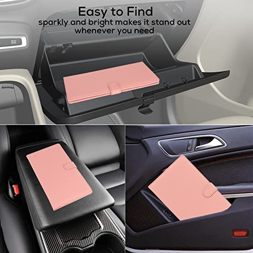 Car Registration and Insurance Holder, Leather Magnetic Shut Vehicle Glove Box Organizer for Document, Card, Driver License, Pink - color: Pink