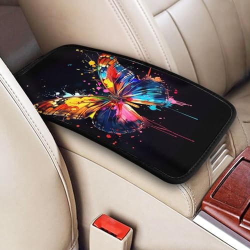 Universal Car Center Console Cushion Pad, Colorful Butterfly Soft Waterproof Car Center Console Cover Auto Armrest Seat Box Cover Protector for Most Vehicle SUV Truck Car - color: Colorful Butterfly