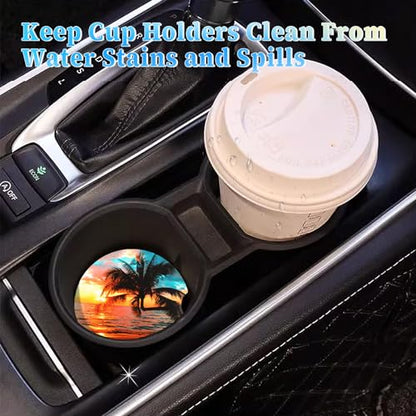 Jeffdad Car Cup Holder Coasters, 2 Pack Absorbent Ceramic Coaster 2.56" Universal Ceramic Stone & Non-Scratch Cork Base Coasters Auto Accessories for Women & Men(Ocean)