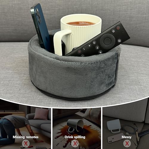 Couch Cup Holder Pillow, Sofa and Bed Organizer Caddy for Drinks, Remotes, Phones (Gray)