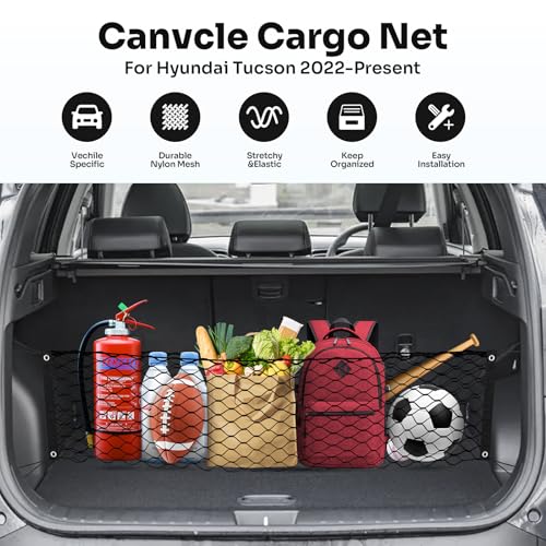Canvcle Trunk Cargo Net for 2022-2025 2026 Hyundai Tucson Accessories Envelope Style Mesh Trunk Net Organizer and Storage Stretchable Adjustable Elastic Nylon Rear Cargo Netting with Hooks - style: for Hyundai Tucson