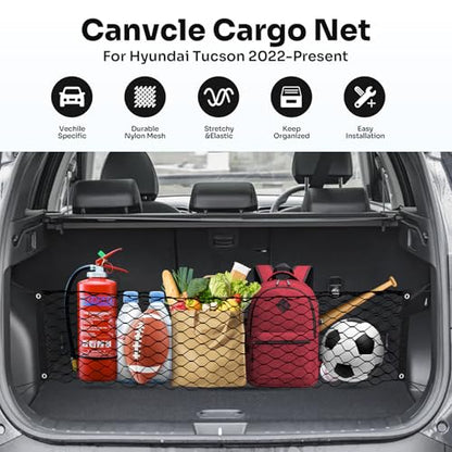 Canvcle Trunk Cargo Net for 2022-2025 2026 Hyundai Tucson Accessories Envelope Style Mesh Trunk Net Organizer and Storage Stretchable Adjustable Elastic Nylon Rear Cargo Netting with Hooks - style: for Hyundai Tucson
