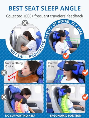 SARISUN Travel Pillows for Airplanes, 360° Support Headrest Pillow with Eye Mask for Sleeping, Travel Airplane Pillow for Long Flights Car Road Trip, Travel Accessories Stop Bobblehead, Black - color: Solid Black