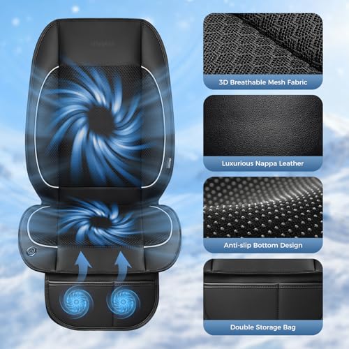 Coverado Cooling Car Seat Cushion, Universal Front Seat Cover 12V-24V Ventilated 3D Mesh Breathable Pad with 3 Speed Mode Dual Fan for Cars SUV Heatwave Driving Black&White - color: 2 Fans Black&White