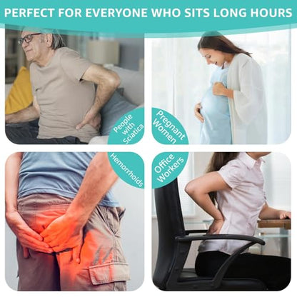Inflatable Travel Seat Cushion for Airplane - Portable Air Pad with Built-in Pump for Long Haul Flight Essentials - Ergonomic Tailbone & Sciatica Pain Relief, Non-Slip, 15.7x15.7, Black - size: 15.7"x15.6"