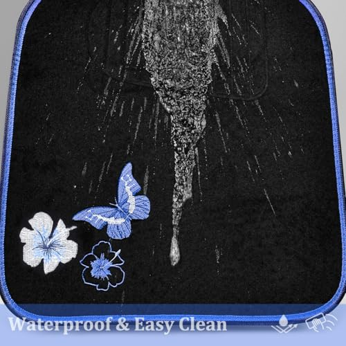 CAR PASS Universal Fit Embroidery Butterfly and Flower Car Floor Mats, Blue Car Floor Mats Fit 95% Automotive,SUVS,Sedan,Vans,for Women,Girly,Set of 4 (Black with Blue) - color: Blue Butterfly and Flower