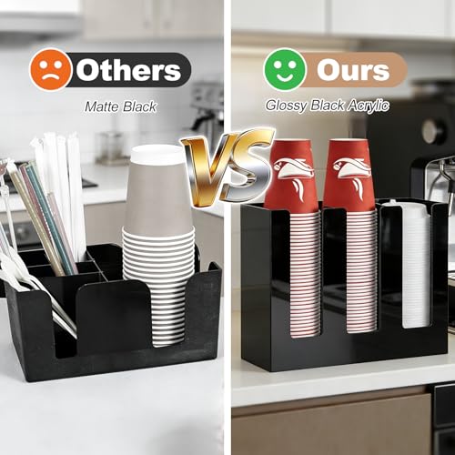 MYITYARD Coffee Cup Holder, Cup and Lid Organizer fits 5 to 16 oz Disposable Paper & Plastic Cups, Cup Dispenser Countertop, Acrylic Cup Storage for Home, Kitchen, Office (3 Compartment) - size: 3 Compartment