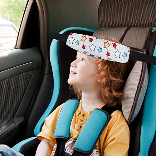 Baby Carseat Head Support,Car seat Straps Pillow Support Ban,Stroller Neck Relief Strap Headrest,Slumber Sling Sleep Positioner for Toddler Infants Child Children Kids(White Stars + Birds) - color: White
