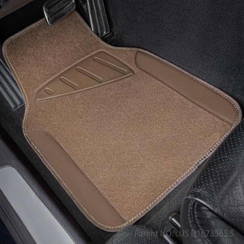 CAR PASS Beige Leather & Waterproof Car Carpet Floor Mats, Universal Car Mats Fit for SUV,Vans,sedans, Trucks,Set of 4pcs Car Carpet with Anti-Slip nibbs Driver Heel Pad (All Beige) - color: All Beige