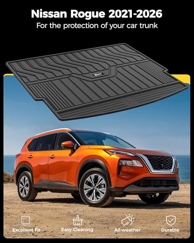 3W Cargo Liner Custom Fit for 2021-2026 Nissan Rogue, TPE All Weather Heavy Duty Rubber Rogue S/SL/SV/Platinum Trunk Mats Car Mats Fit with the Top Position (NOT for Nissan Sport) - size: 1.Rogue|21-26|Cargo Liner