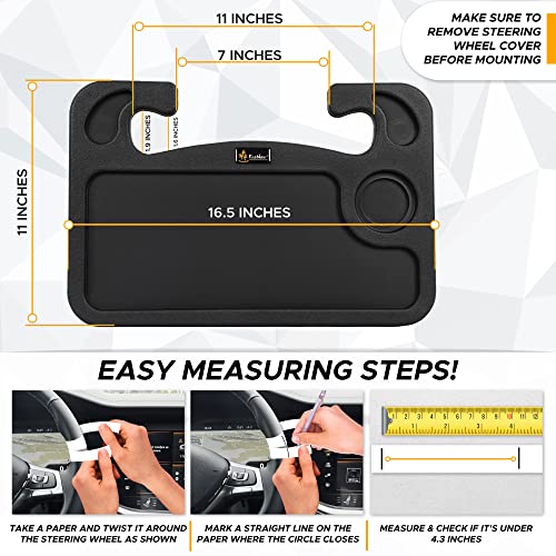 EcoNour 2 in 1 Car Steering Wheel Desk | Tray for Laptop Car Mount with Pen Holder | Desk Console for Car | Food Tray for Eating with Drinks Holder | Multipurpose Travel Car Accessories - size: Medium-Black