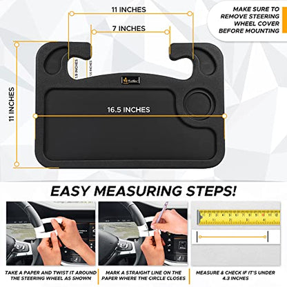EcoNour 2 in 1 Car Steering Wheel Desk | Tray for Laptop Car Mount with Pen Holder | Desk Console for Car | Food Tray for Eating with Drinks Holder | Multipurpose Travel Car Accessories - size: Medium-Black