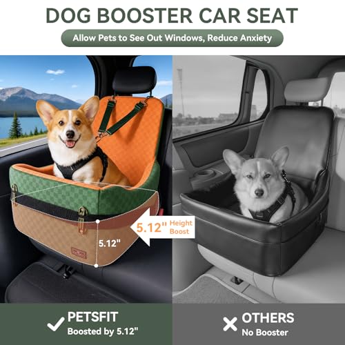 PETSFIT Dog Car Seat for Small/Medium Dogs Up to 35 lbs – Patented Safety System, 5" Memory Foam Pet Car Seat, Fully Detachable and Washable Cover, Front/Back Seat Travel Booster (Green & Orange) - color: Green/Orange